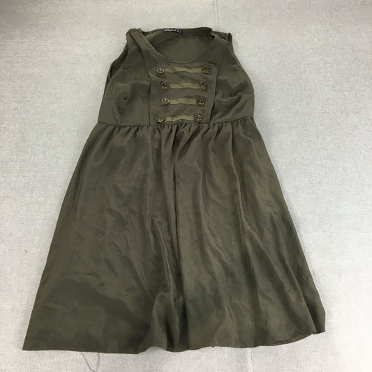 Atmosphere Womens Mini Dress Size 16 Khaki Green Sleeveless A-Line Pleated