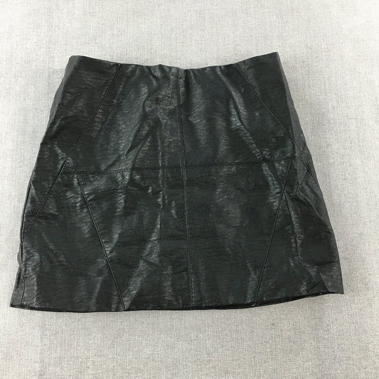 H&M Womens Mini Skirt Size 6 Black Faux Leather Back Zip