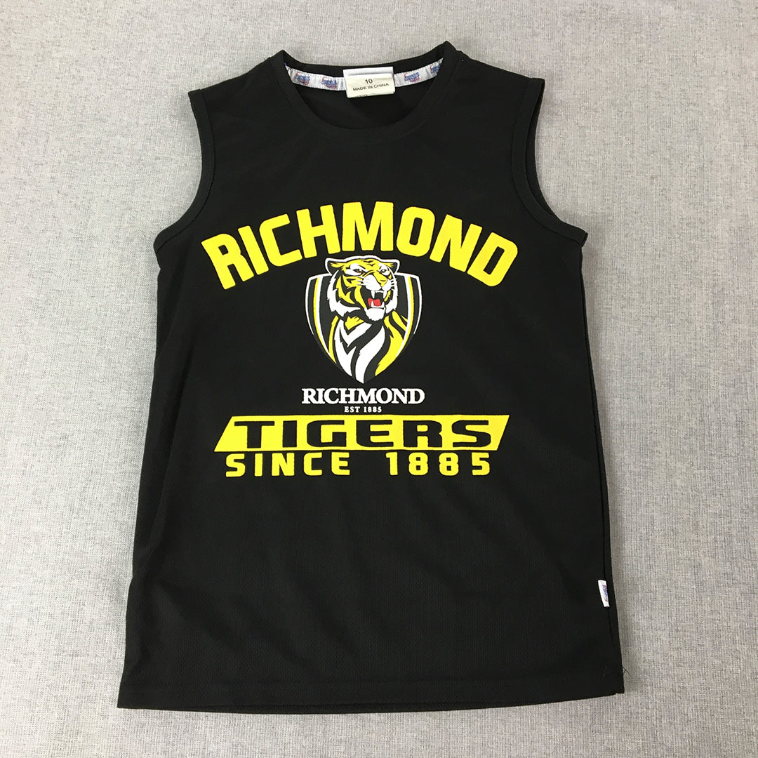 Richmond Tigers Kids Boys Guernsey Shirt Size 10 Black AFL Football Sleeveless