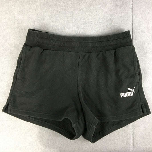 Puma Womens Shorts Size M Black Logo Pockets Elastic Waist