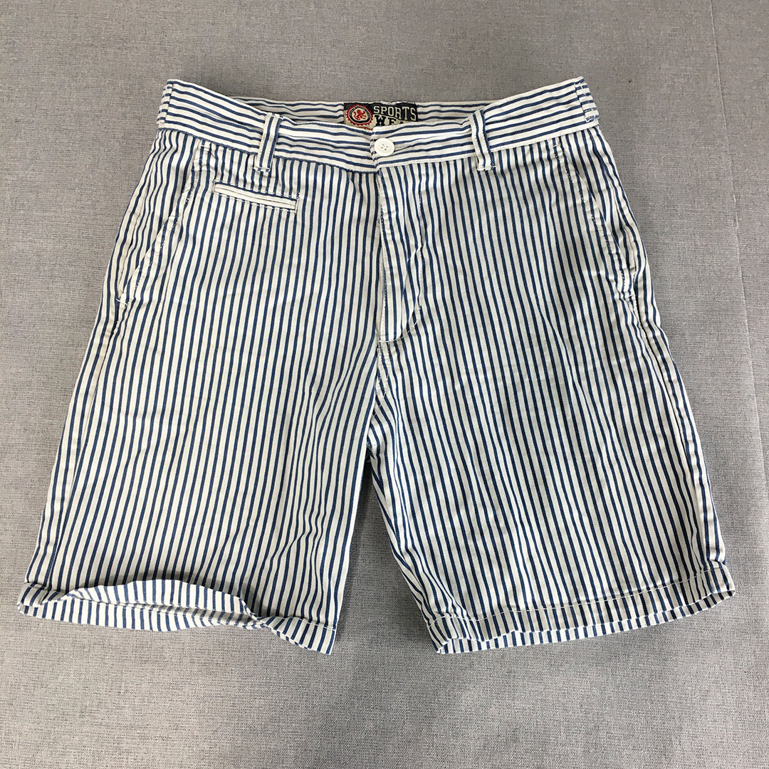 Cotton On Mens Chino Shorts Size 30 Blue White Striped Pockets