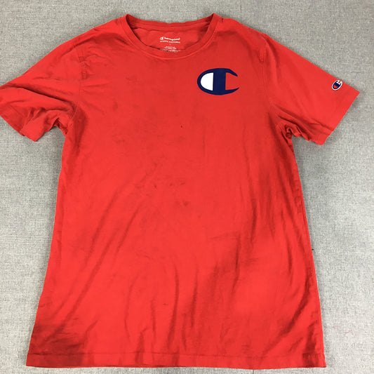 Champion Mens T-Shirt Size L Red Big Logo Short Sleeve Crew Neck Tee