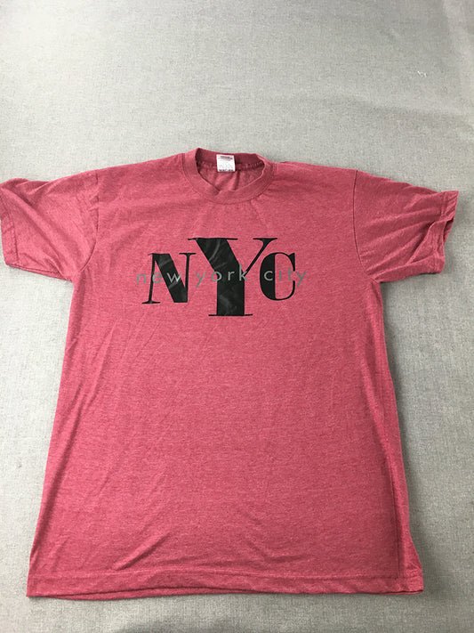 Vintage New York City USA Mens T-Shirt Size L Red Short Sleeve Big Logo Tee