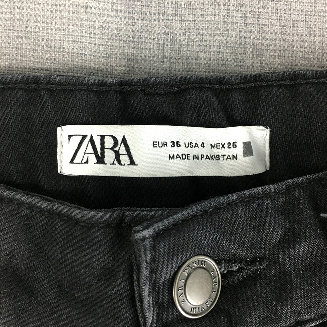 Zara Womens Jeans Size 4 (W26 x L28) Black Straight Leg Dark Wash Denim