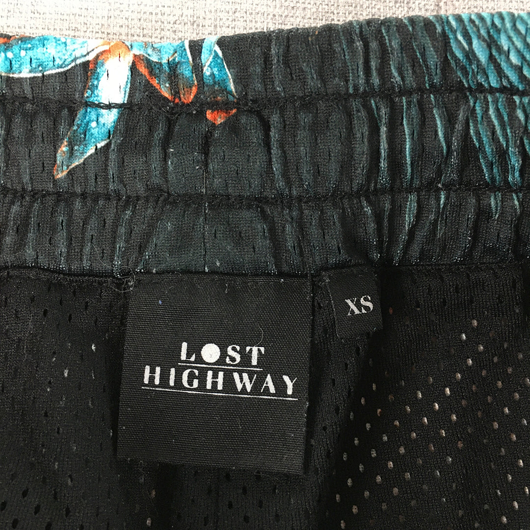 Lost Highway Mens Board Shorts Size XS Black Floral Hawaiian Pockets Surf Swim