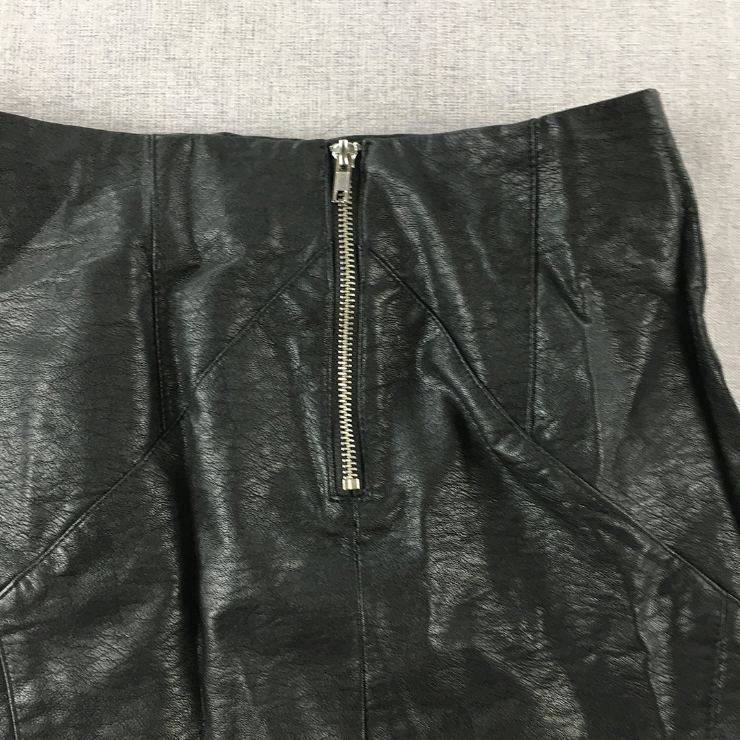 H&M Womens Mini Skirt Size 6 Black Faux Leather Back Zip