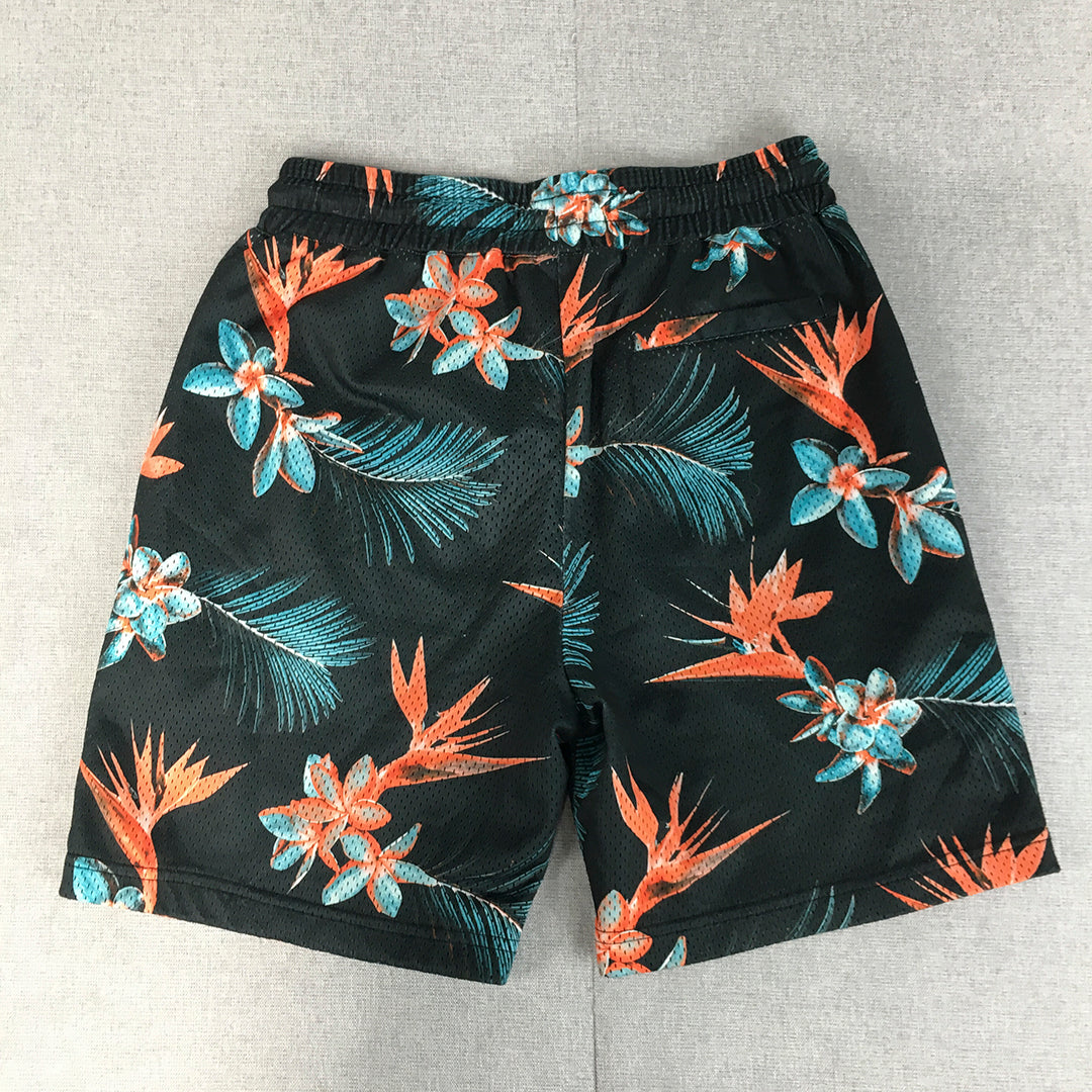 Lost Highway Mens Board Shorts Size XS Black Floral Hawaiian Pockets Surf Swim