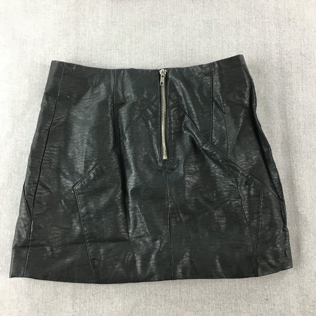 H&M Womens Mini Skirt Size 6 Black Faux Leather Back Zip