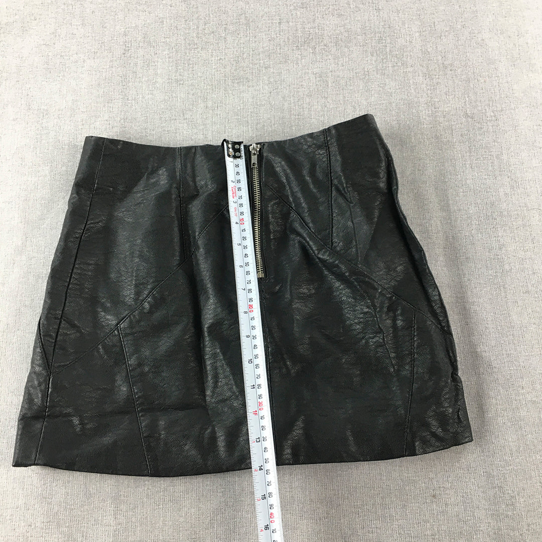 H&M Womens Mini Skirt Size 6 Black Faux Leather Back Zip