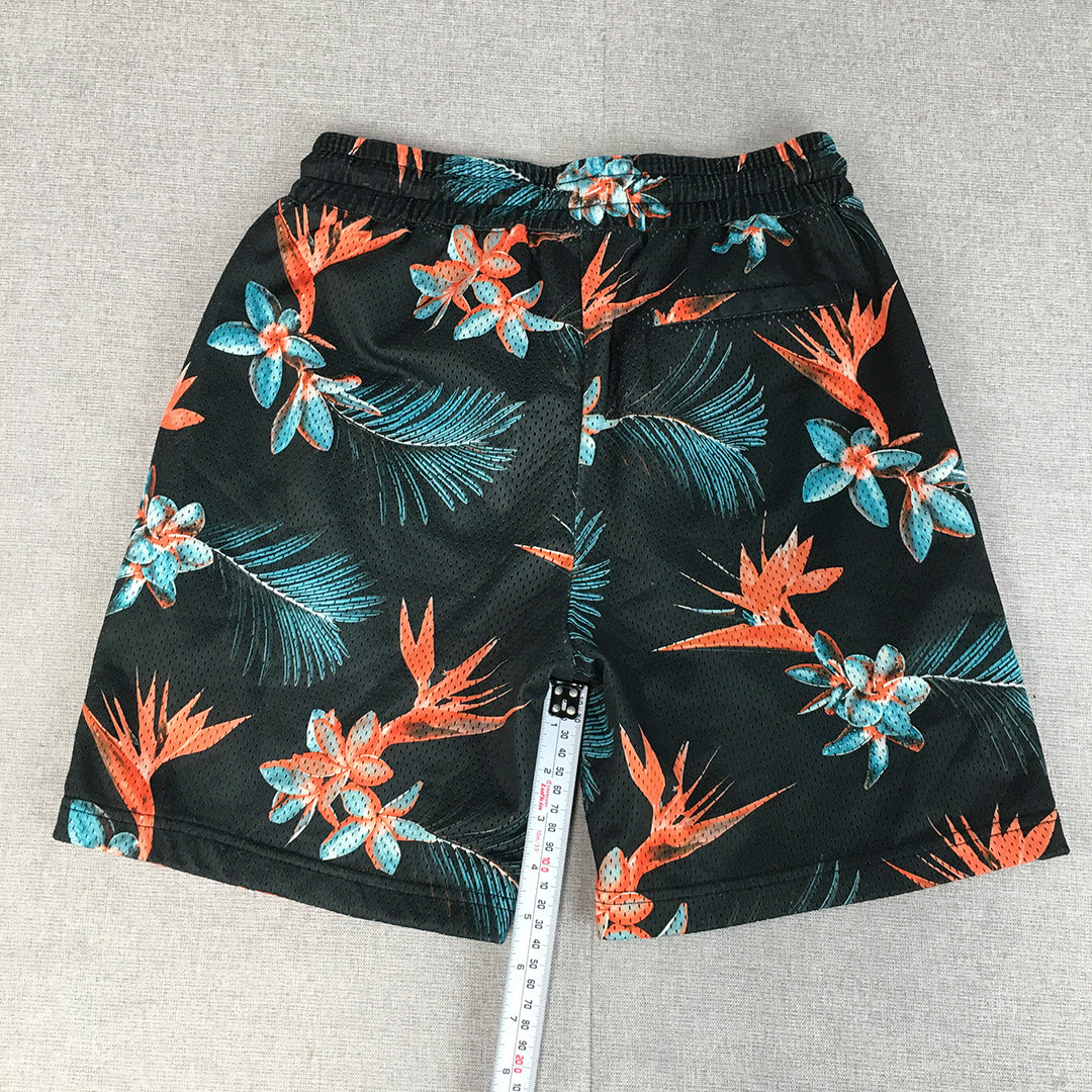 Lost Highway Mens Board Shorts Size XS Black Floral Hawaiian Pockets Surf Swim