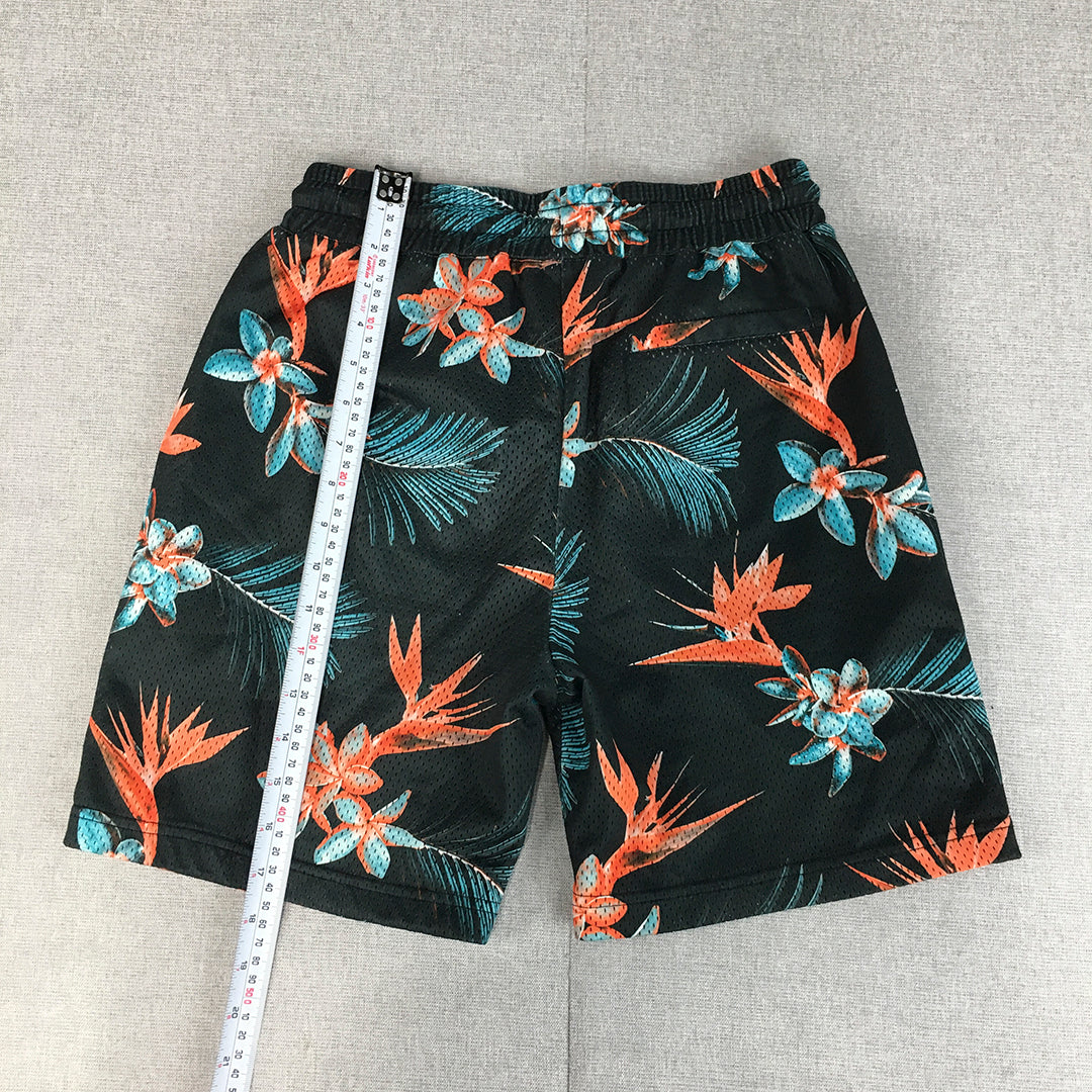 Lost Highway Mens Board Shorts Size XS Black Floral Hawaiian Pockets Surf Swim