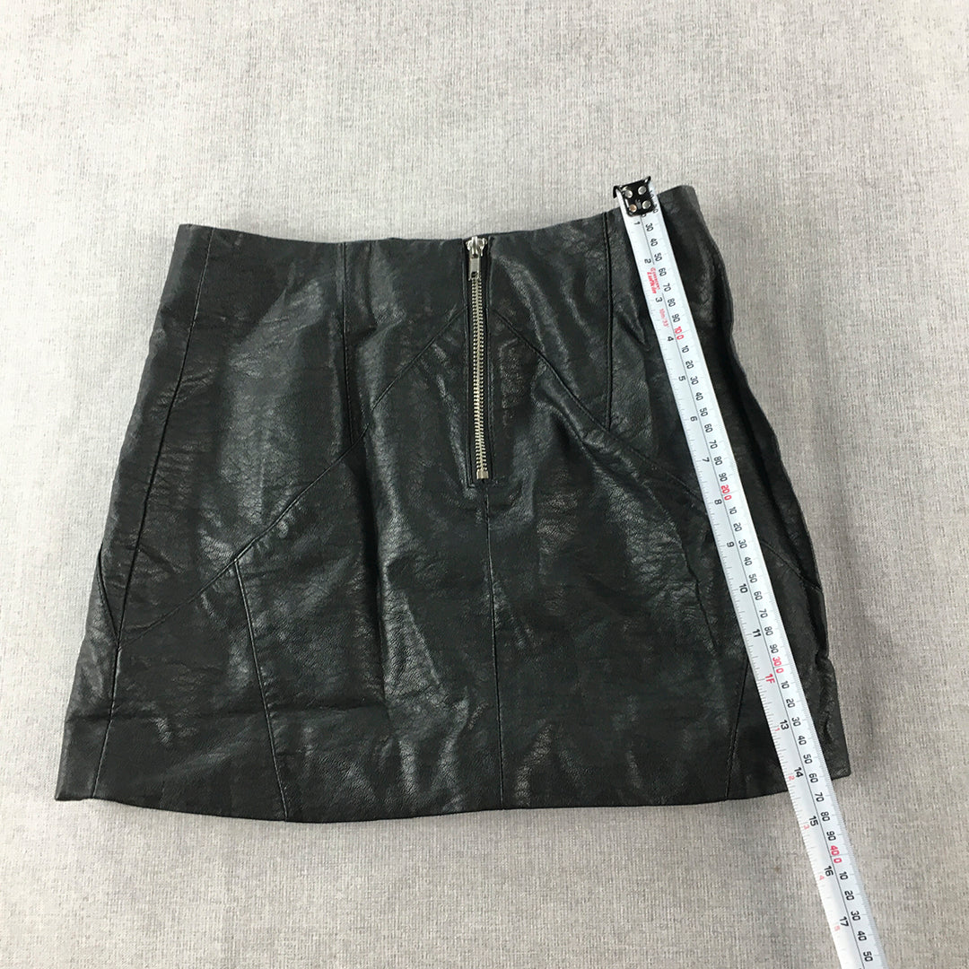 H&M Womens Mini Skirt Size 6 Black Faux Leather Back Zip