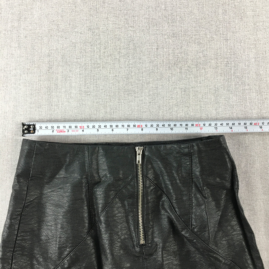 H&M Womens Mini Skirt Size 6 Black Faux Leather Back Zip