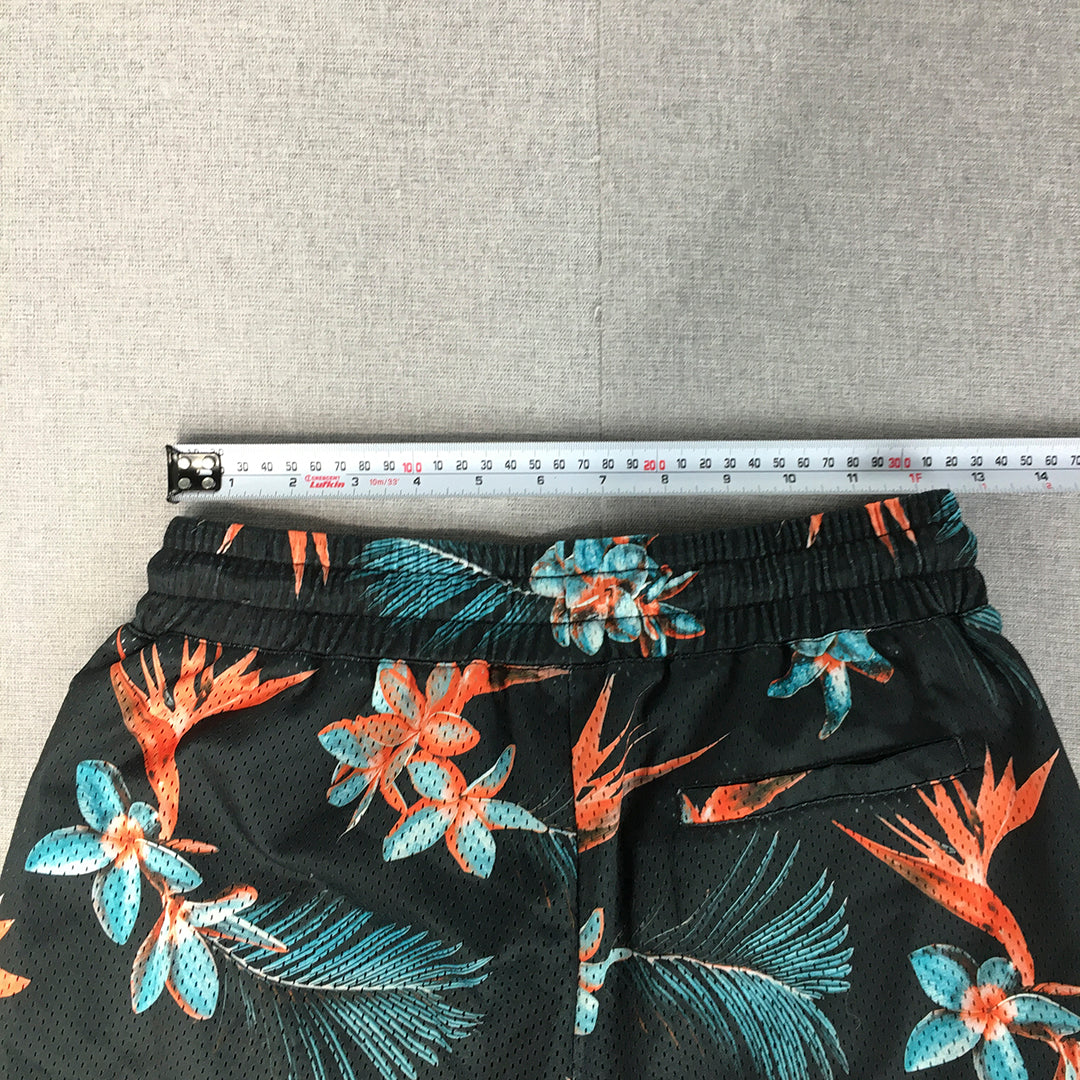 Lost Highway Mens Board Shorts Size XS Black Floral Hawaiian Pockets Surf Swim