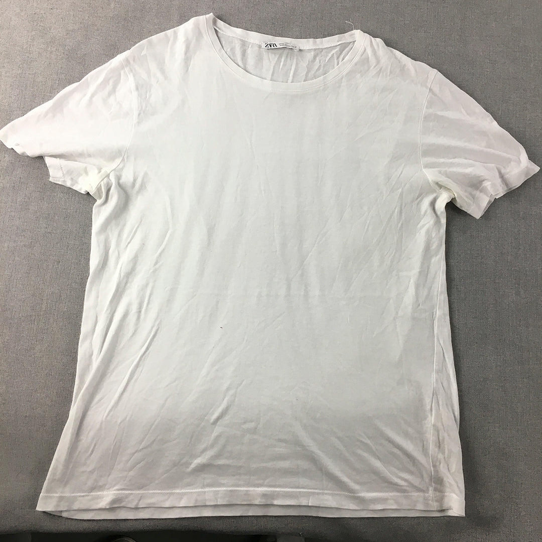 Zara Mens T-Shirt Size M White Crew Neck Short Sleeve Tee