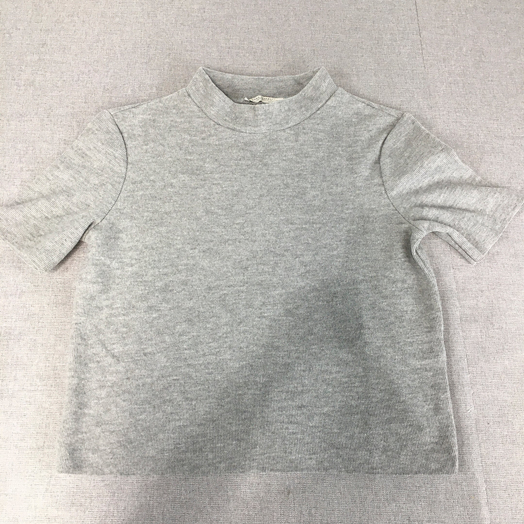 Zara Trafaluc Womens Knit Top Size S Grey Short Sleeve Shirt