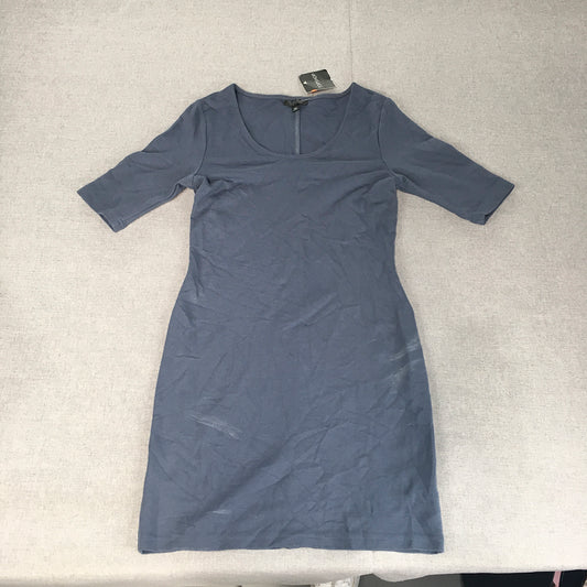 Topshop Womens Knit Mini Dress Size 12 Blue Stretch Fabric Short Sleeve A-Line