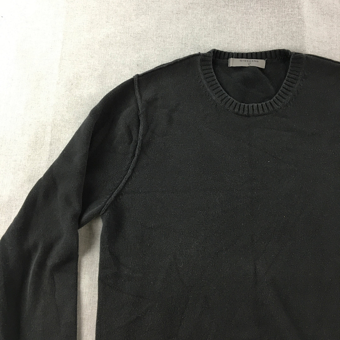 Giordano Mens Knit Sweater Size L Black Crew Neck Pullover Jumper