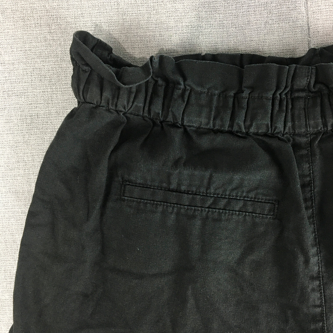 Uniqlo Womens Linen Shorts Size M Black Drawstring Bermuda