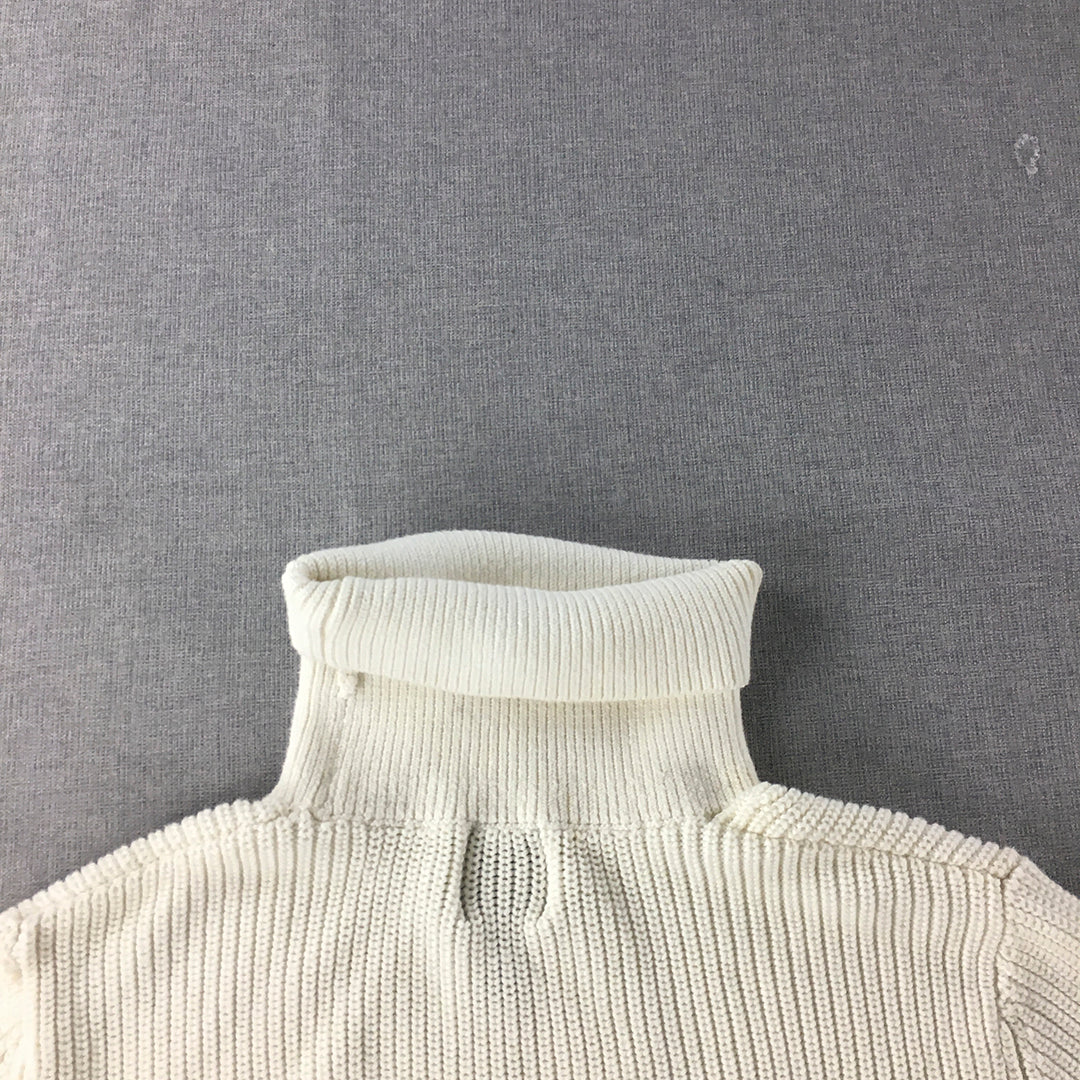 H&M Mens Turtleneck Sweater Size S White Knit Pullover Jumper