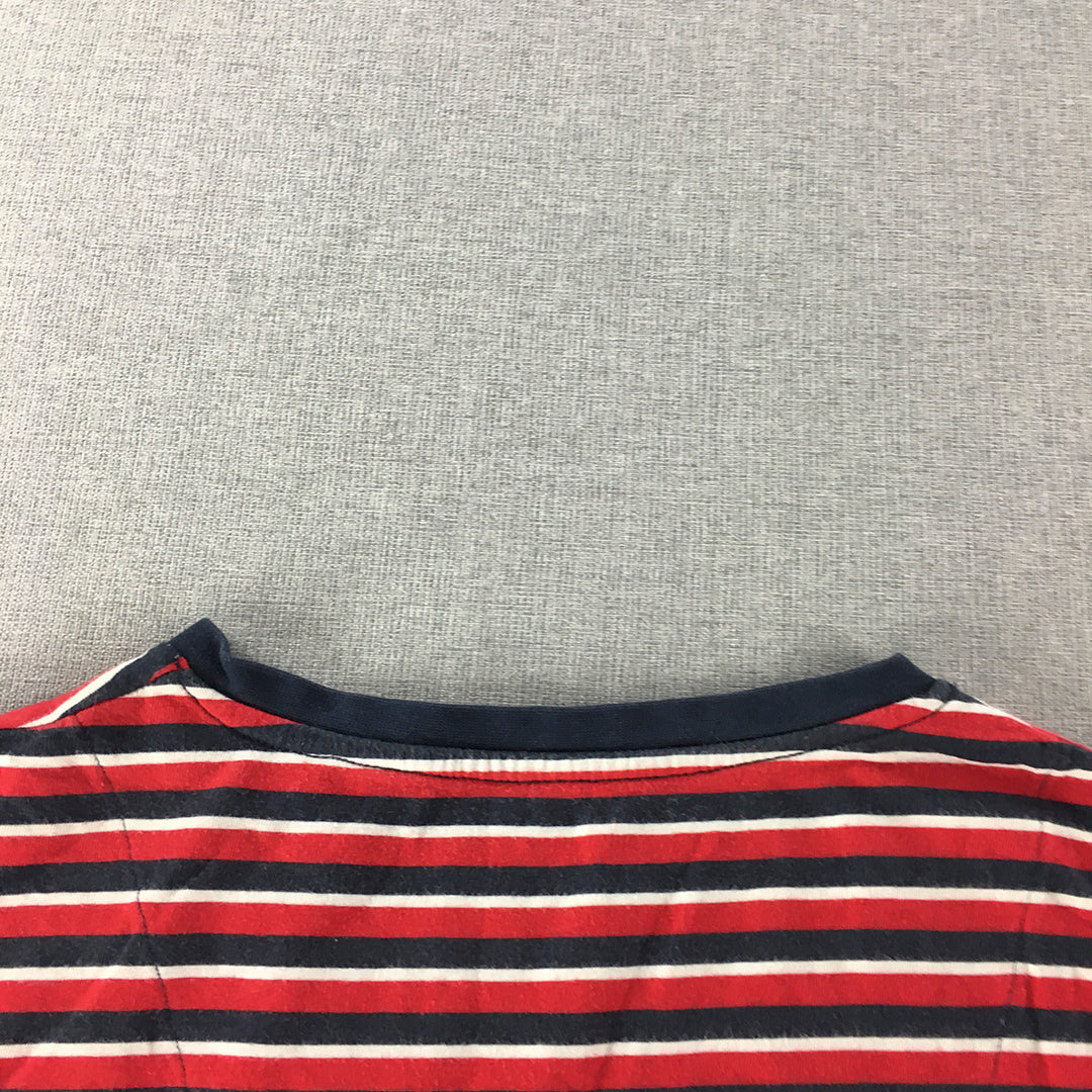 Canda Mens T-Shirt Size XL Red Navy Striped C&A Short Sleeve V-Neck Tee