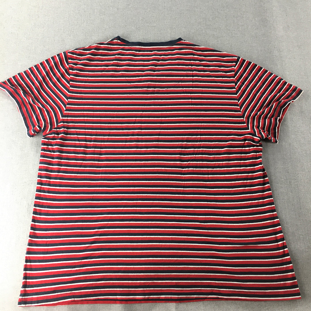 Canda Mens T-Shirt Size XL Red Navy Striped C&A Short Sleeve V-Neck Tee