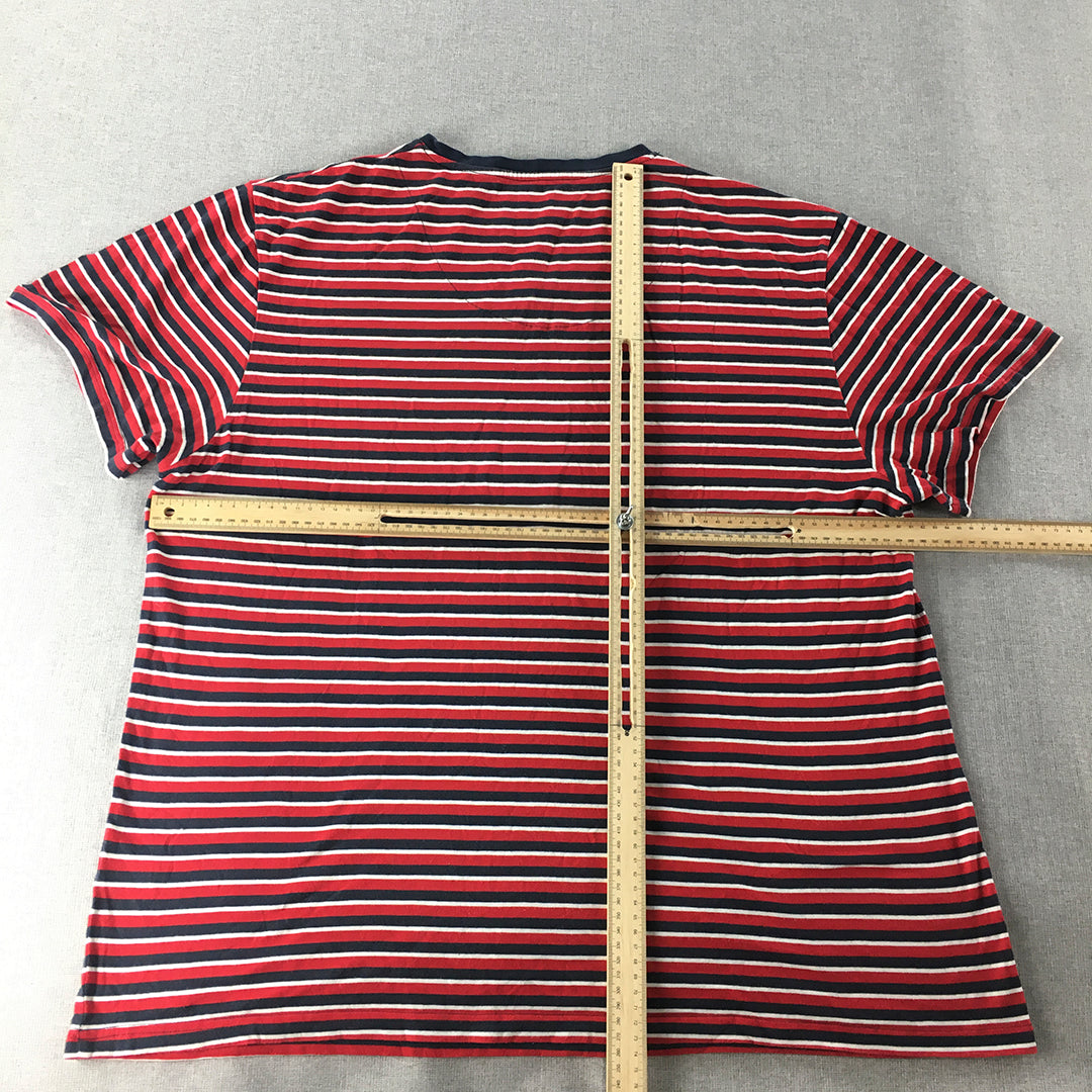 Canda Mens T-Shirt Size XL Red Navy Striped C&A Short Sleeve V-Neck Tee