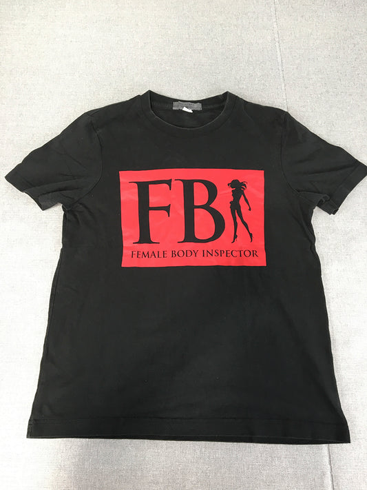 Vintage Giordano Mens T-Shirt Size S Black FBI Female Body Inspector