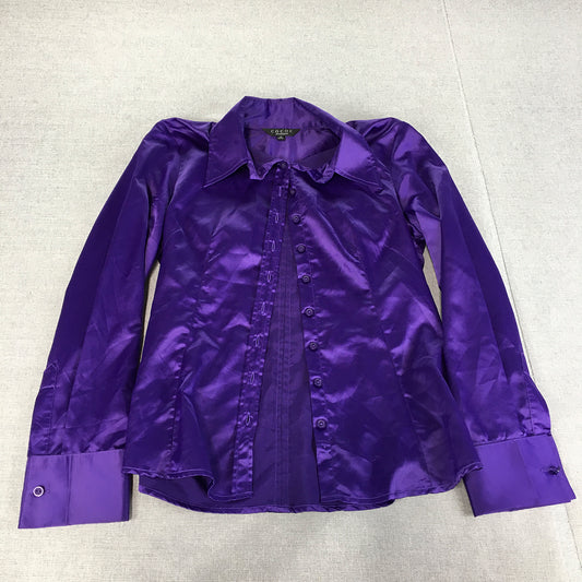 Cococ Womens Satin Top Size 12 Purple Long Sleeve Button-Up Blouse