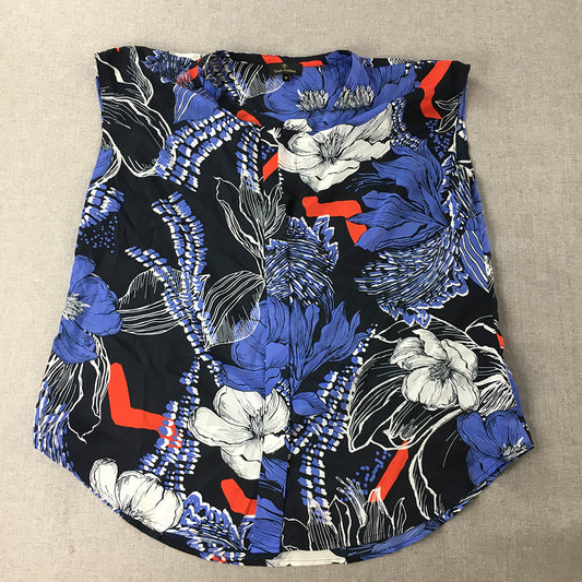 Trent Nathan Womens Top Size 18 Black Blue Floral Short Sleeve Button-Up