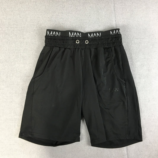 Boohoo MAN Shorts Size M Black Elastic Waist Pockets Logo