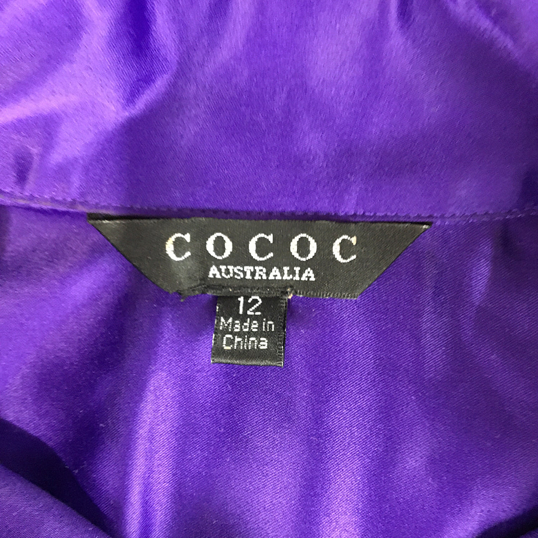 Cococ Womens Satin Top Size 12 Purple Long Sleeve Button-Up Blouse