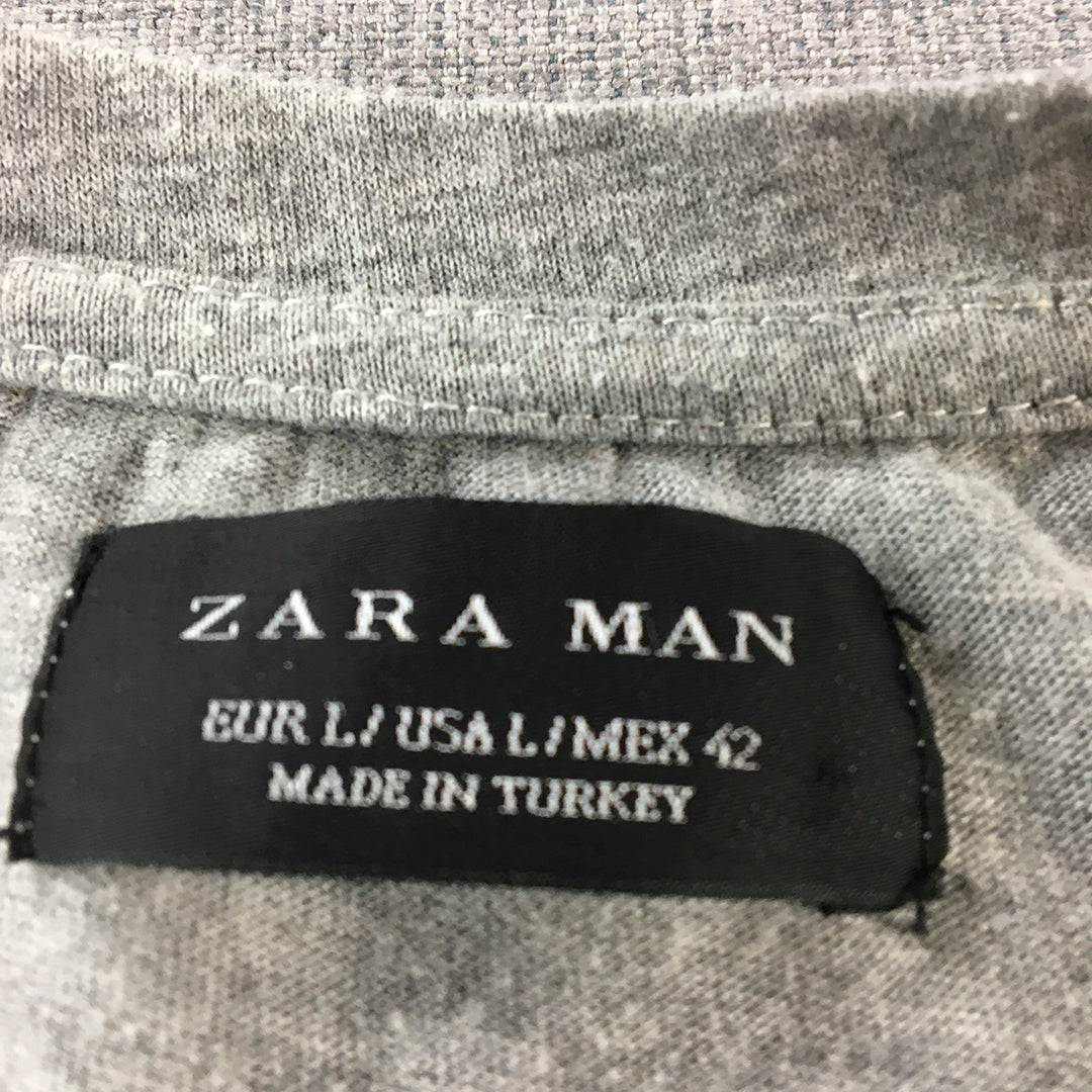 Zara Man T-Shirt Size L Grey Short Sleeve Crew Neck Tee