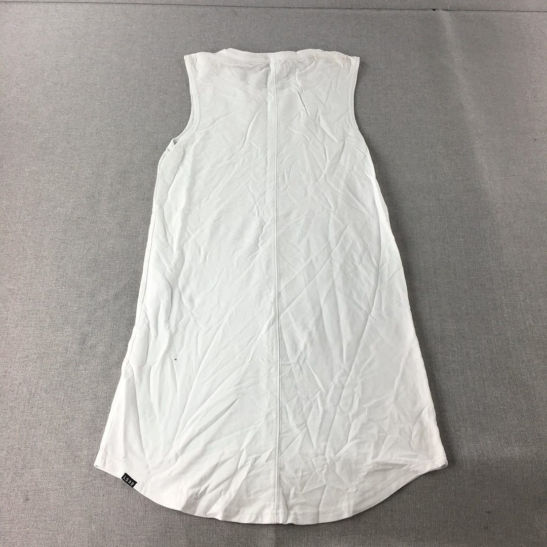 LSKD Womens Tank Shirt Dress Size 12 White Logo Sleeveless Midi