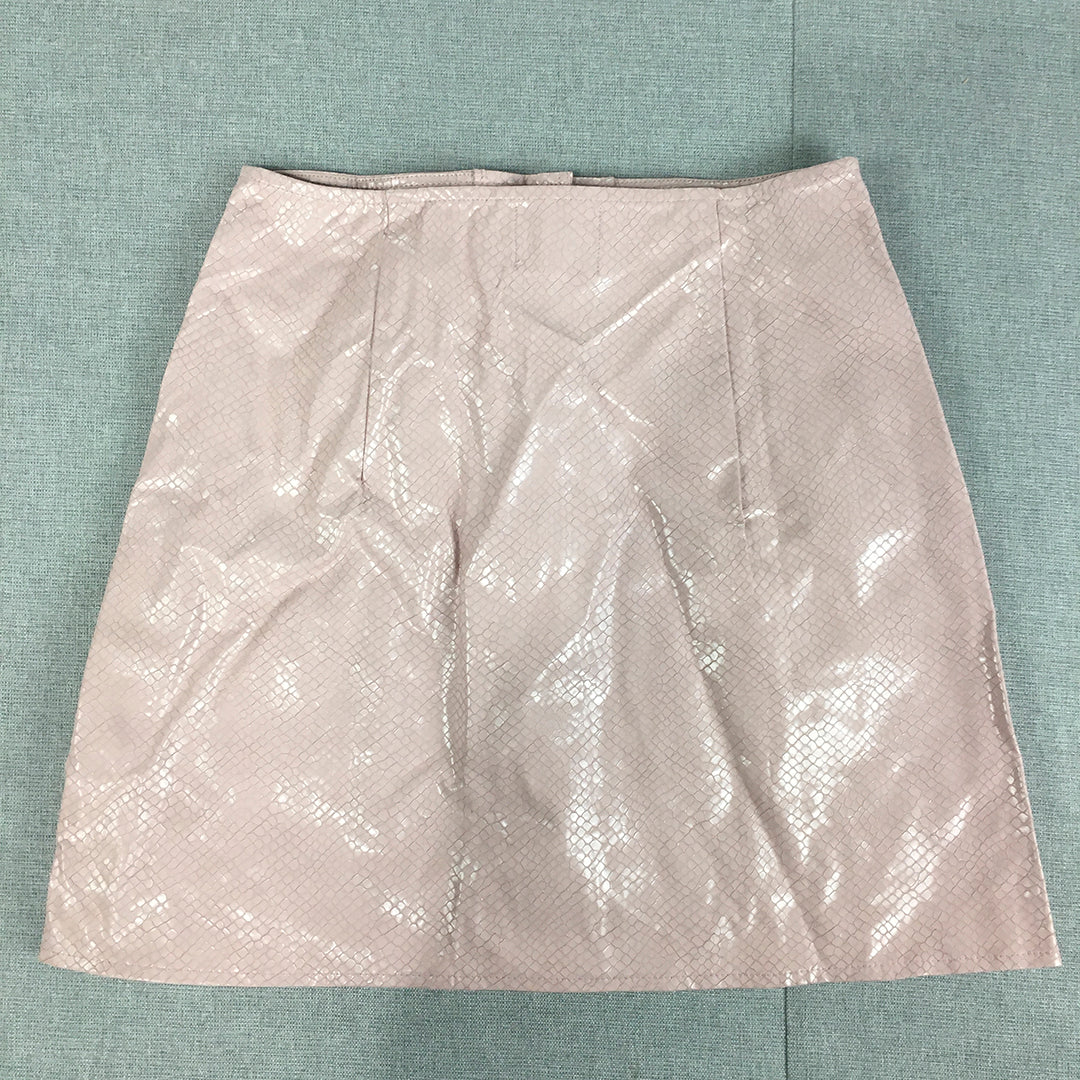 Princess Polly Womens Faux Leather Mini Skirt Size 6 Pink Button A-Line