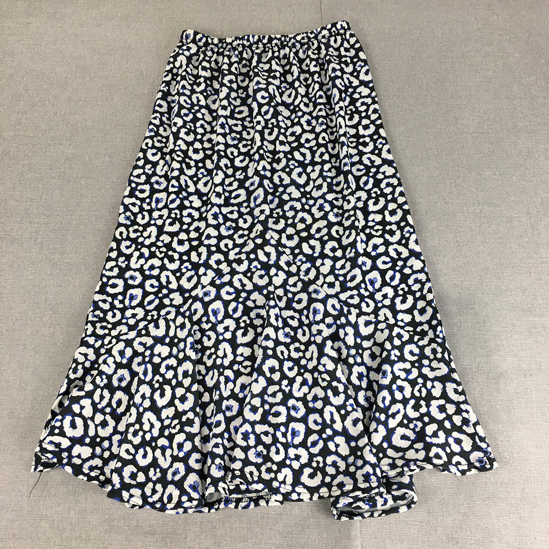 Boohoo Womens Maxi Skirt Size 10 Black Blue White Floral Frilled Hem