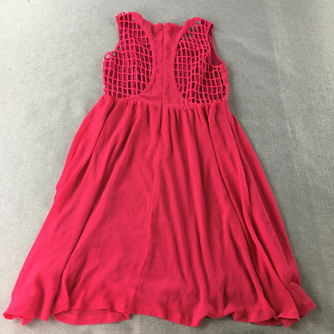 Mei Mei Womens Pleated Dress Size 12 Hot Pink A-Line Midi Sleeveless