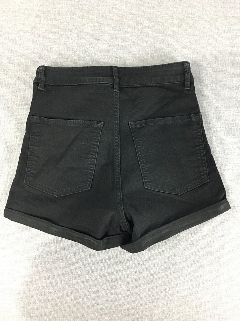 H&M Womens Denim Shorts Size 6 Black Stretch Bermuda