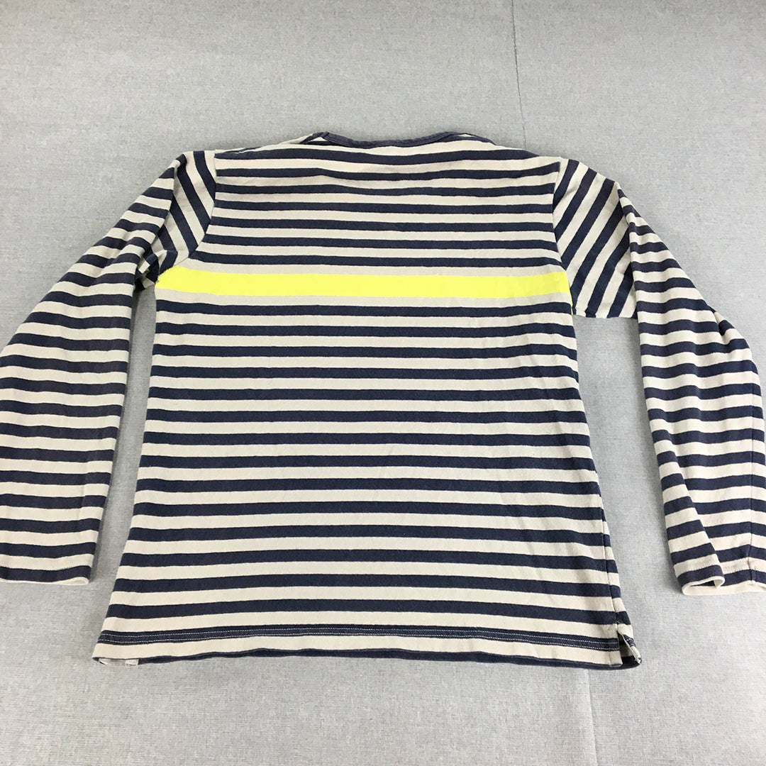 Uniqlo Womens Knit Top Size XL Blue Grey Yellow Striped Long Sleeve Pullover