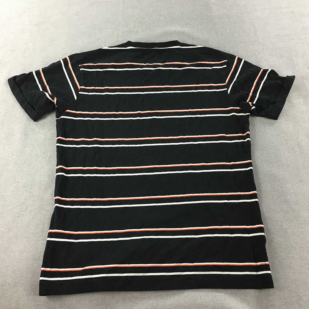 Bossini Mens T-Shirt Size L Black Striped Short Sleeve Crew Neck Tee