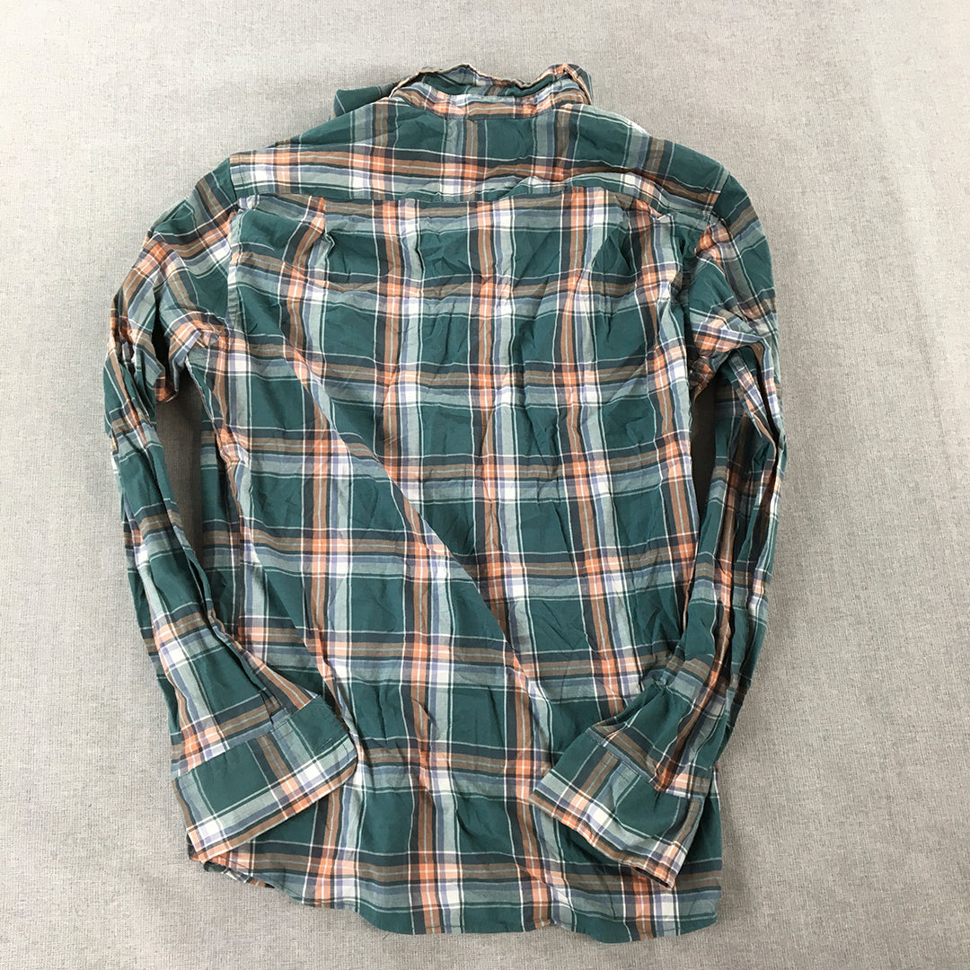 Sonoma Mens Shirt Size S Green Orange Checkered Button-Up Long Sleeve