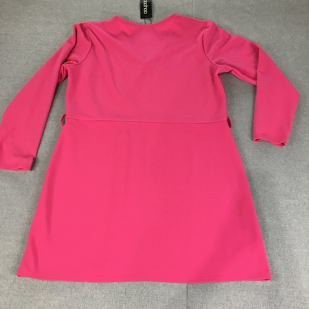 Boohoo Womens Mini Dress Size 20 Pink Long Sleeve V-Neck A-Line