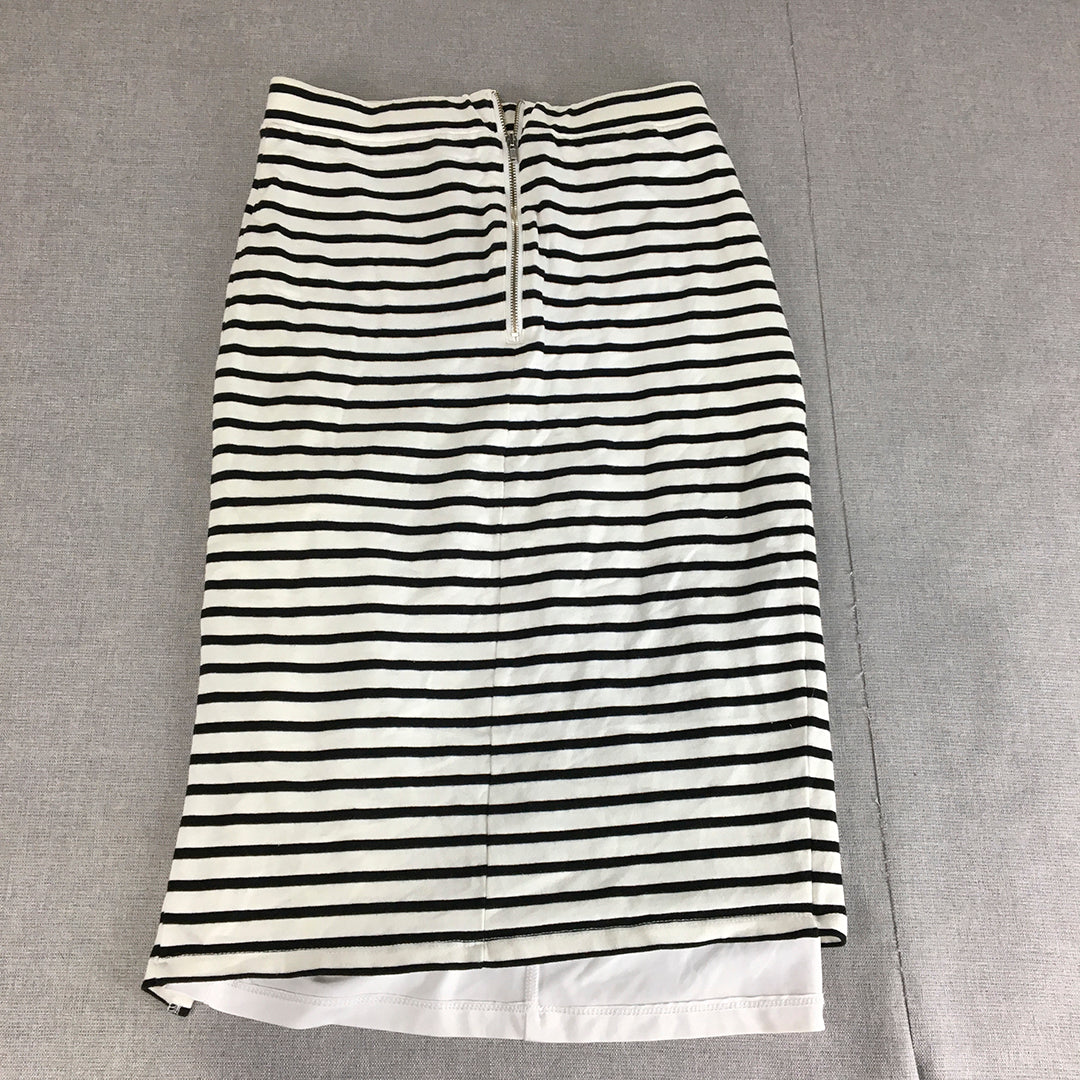 Bardot Womens Midi Skirt Size 8 White Striped Straight