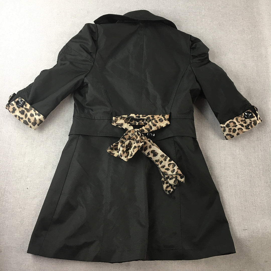 Weidao Womens Jacket Size L Black Double Breasted Collared Trench Coat