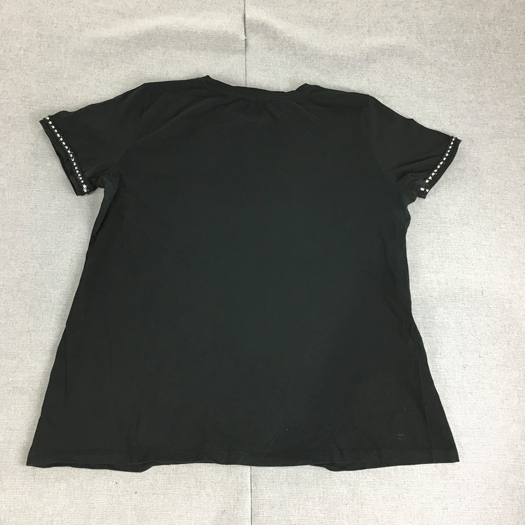 LCW Casual Womens T-Shirt Size L Black Short Sleeve Crew Neck Top