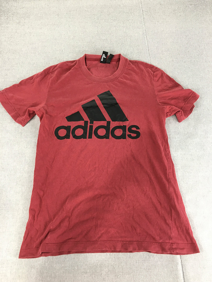 Adidas Mens T-Shirt Size S Red Big Logo Short Sleeve Tee