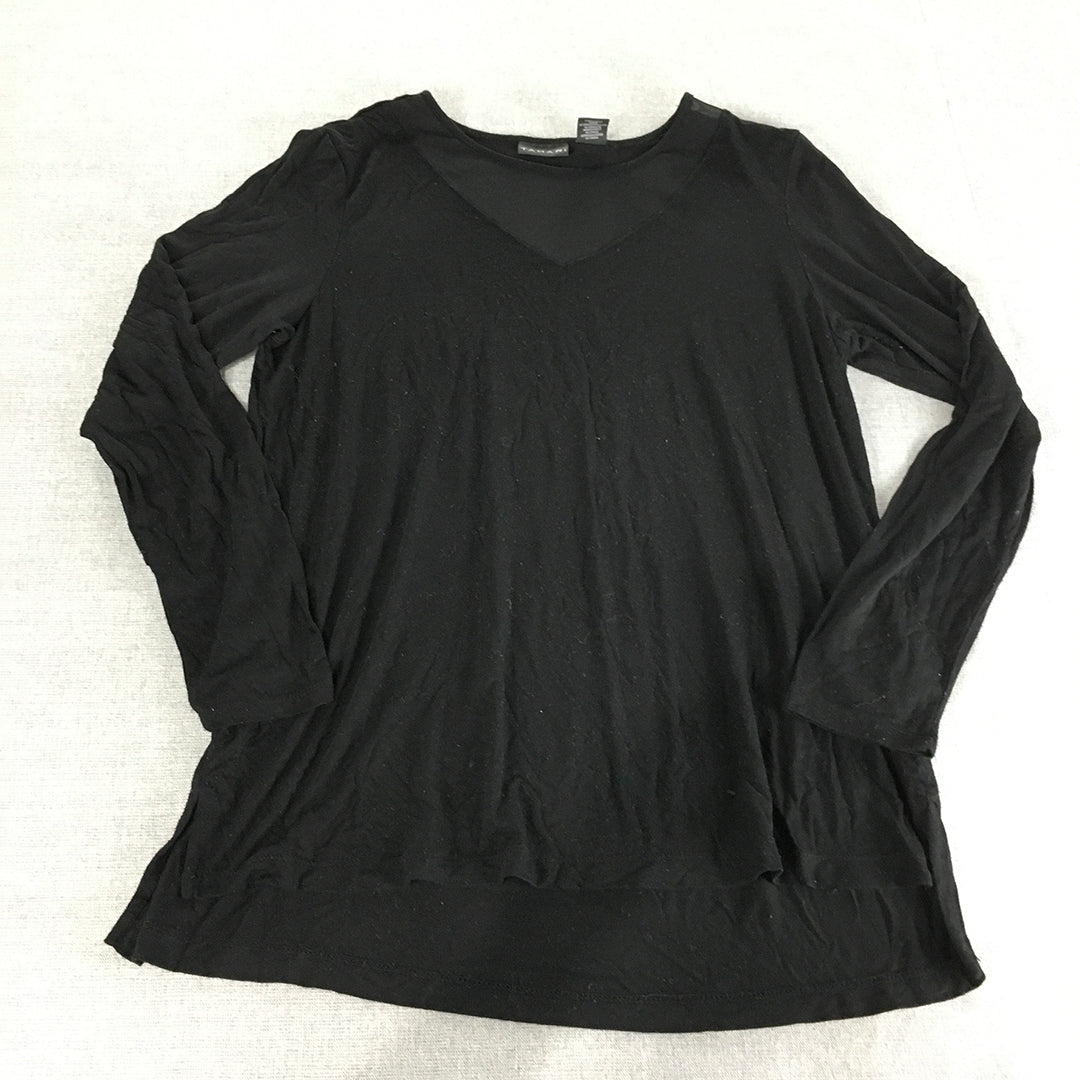 Tahari Womens Shirt Size M Black Long Sleeve Knit Pullover Top