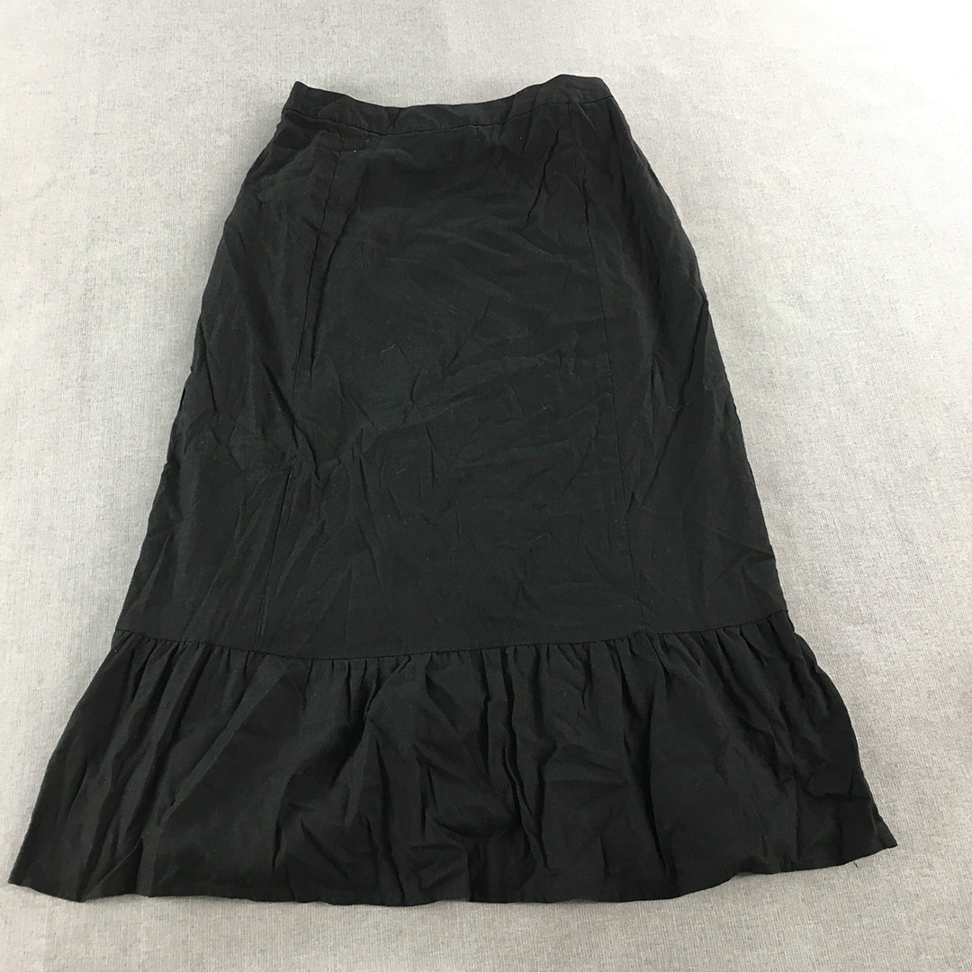 Tokito Womens Linen A-Line Skirt Size 12 Black Frilled Hem