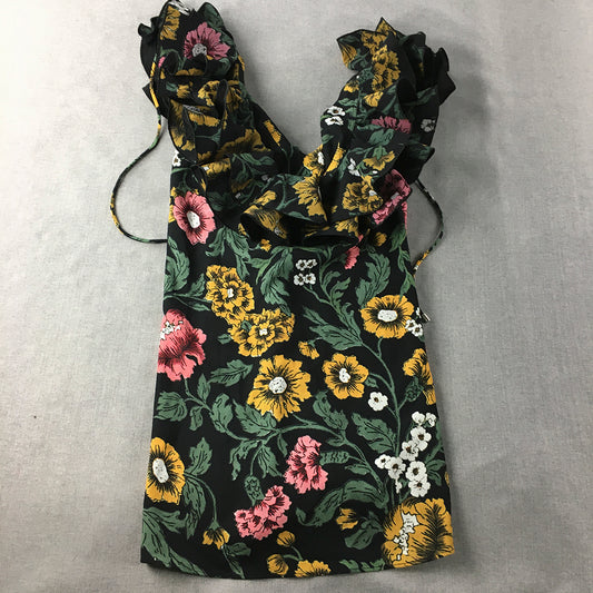 Cameo Collective Womens Mini Dress Size XS Black Yellow Green Floral V-Neck