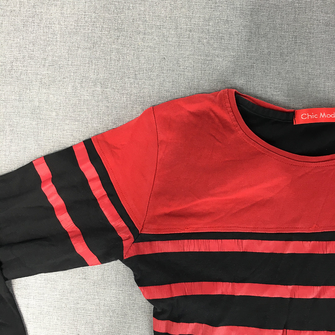 Chic Moda Kids Girls Knit Top Youth Size XL (12 - 14 Years) Red Black Striped